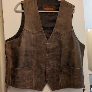 Unik Premium Men's Distressed Brown Leather Vest Sz 48